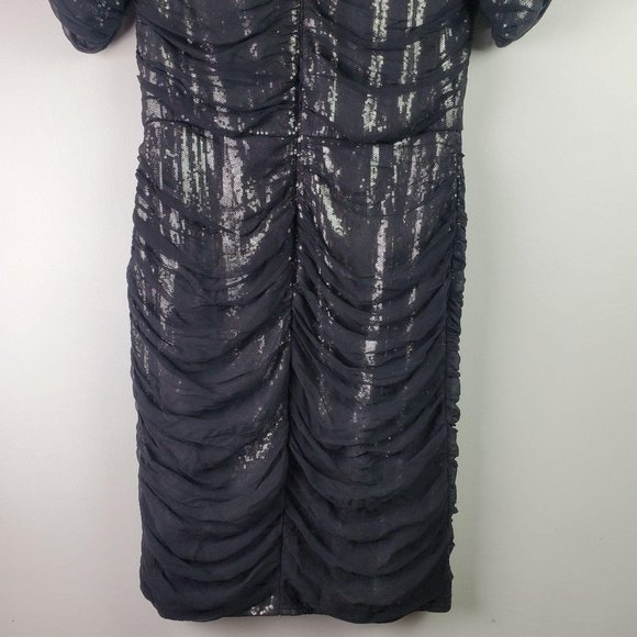 Tadashi Shoji Black Ruched Silk Layered Sequin Coc - Picture 10 of 14
